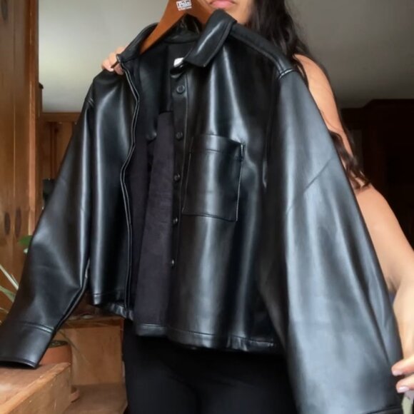 NWT LOFT Faux Leather Shirt Jacket - Picture 1 of 6